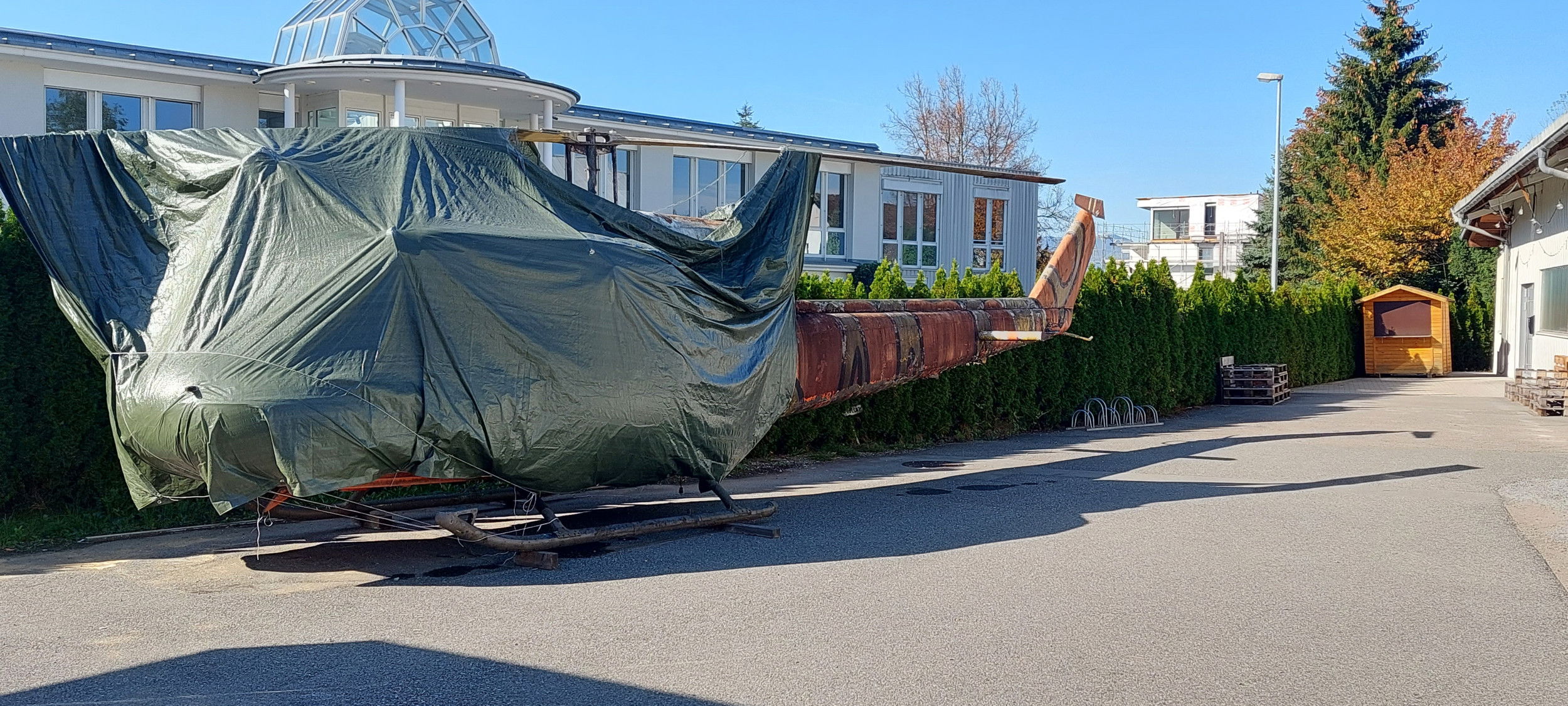 Huey removed from building