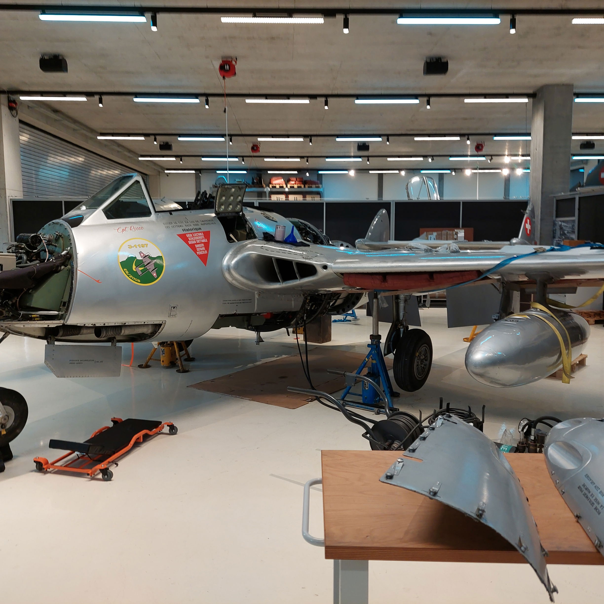 Airworthy de Havilland Vampire under maintenance