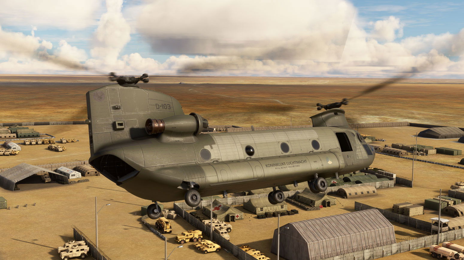CH47D lifts off in Microsoft Flight Simulator