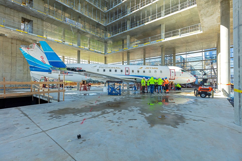 CRJ ‘lands’ inside office building